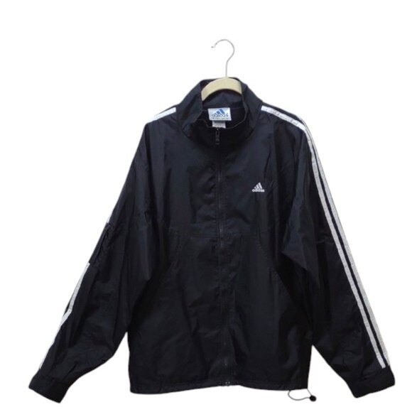 Adidas Men's Black 3 Stripe Full Zip Back Vent Arm Zip Pocket Windbreaker Jacket - Picture 1 of 12